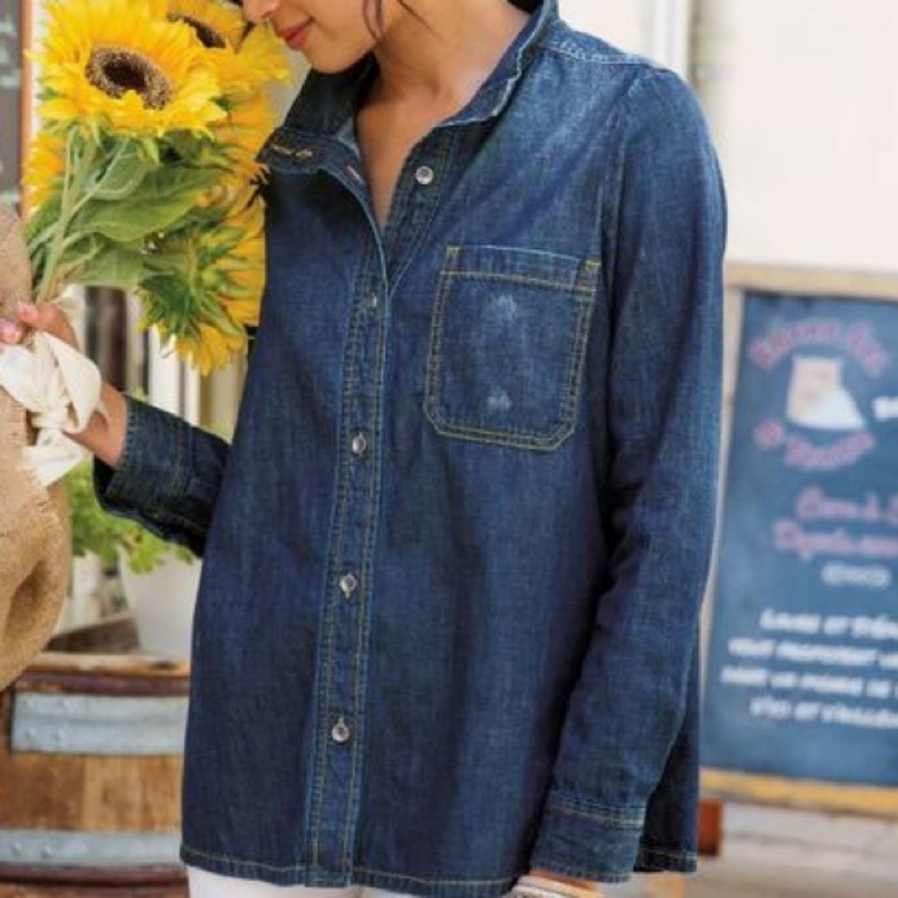 Soft Surroundings Denim Button Down Petite Medium - image 1